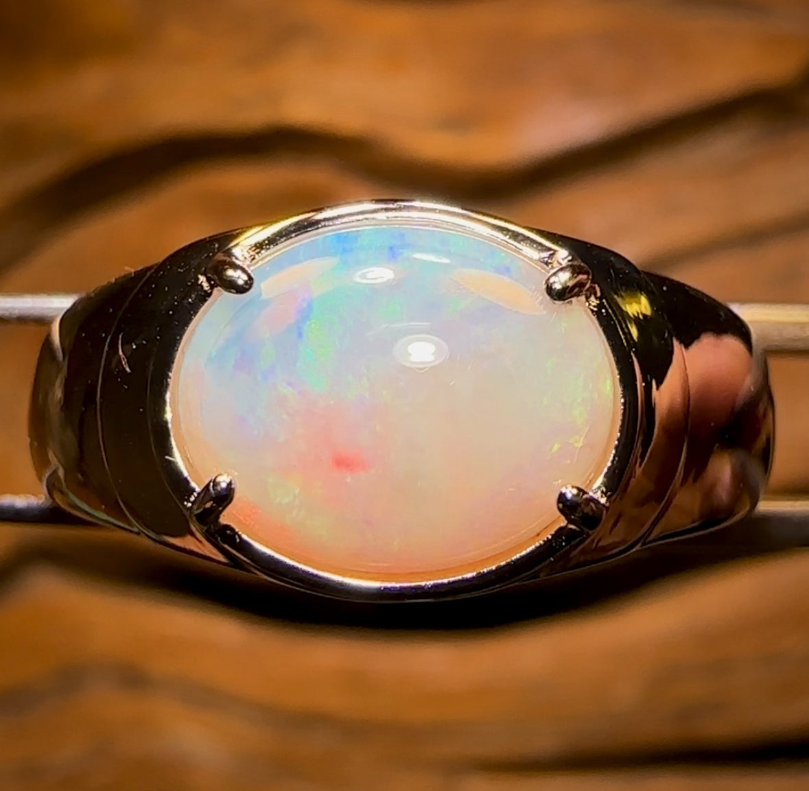 Sterling Silver - UNISEX Large South Australian Crystal SOLID Opal Ring