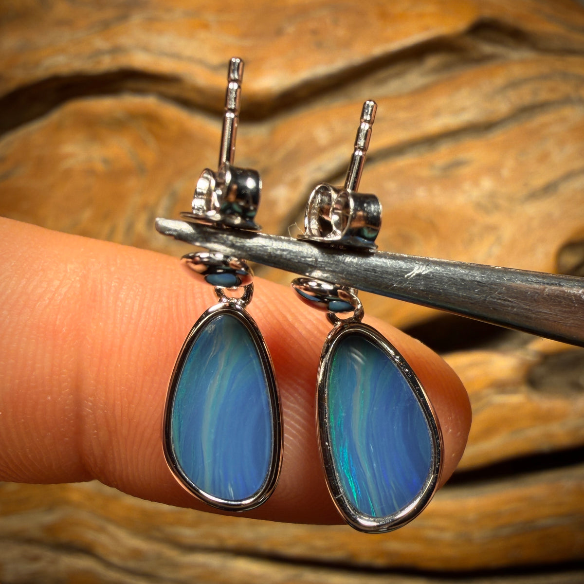 Early Wild Card! Sterling Silver - Australian Boulder Opal Doublet Drop Stud Earrings
