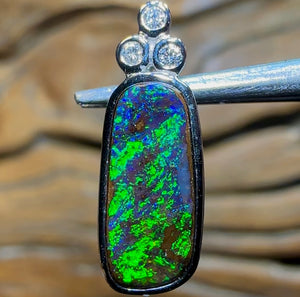 14k White Gold - Solid Australian Boulder Opal Pendant - Opal Whisperers