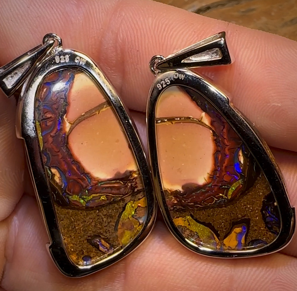 “Partners” Sterling Silver - Boulder Opal Splits UNISEX Pendant PAIR!