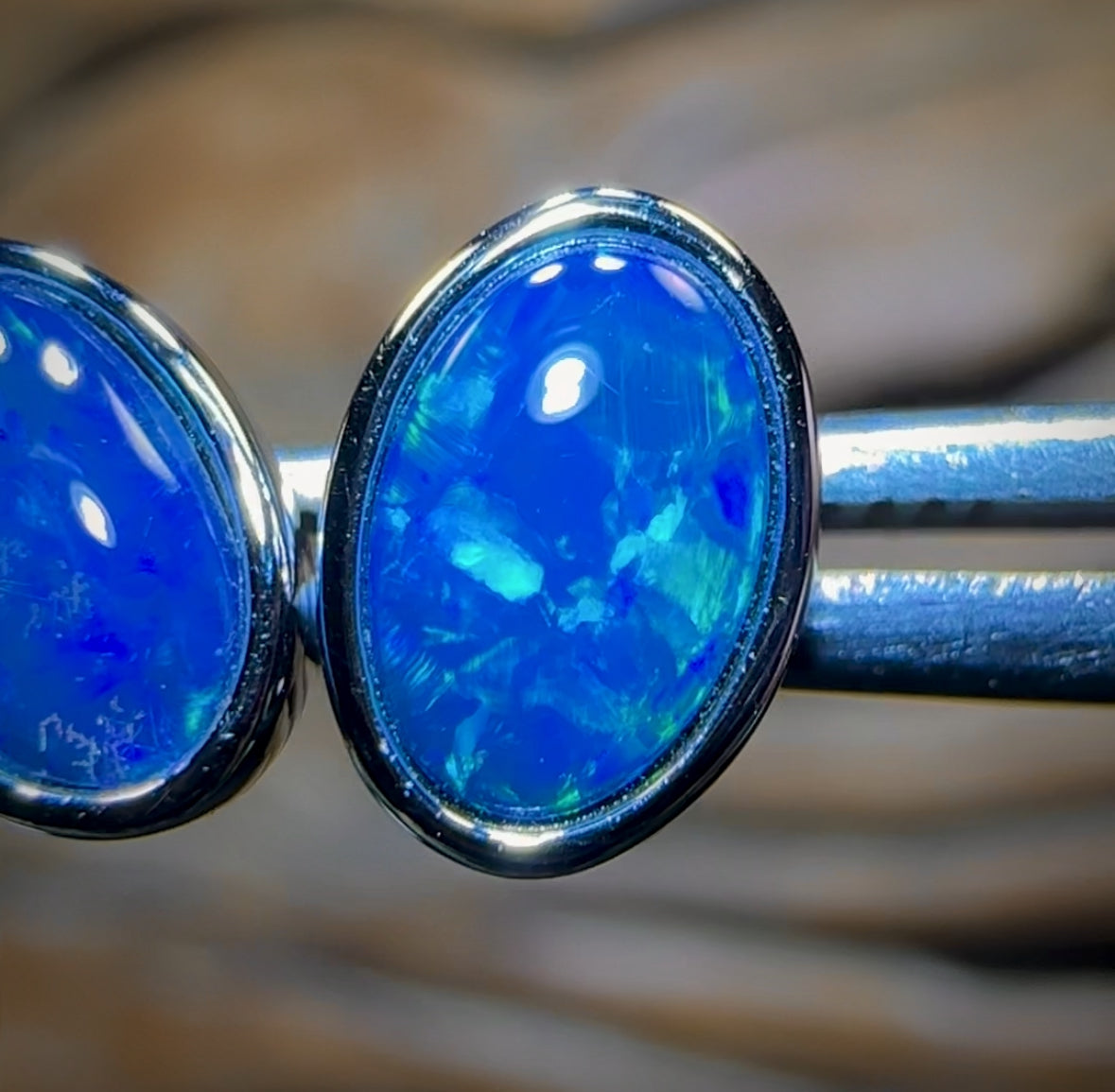14k White Gold - Australian Boulder Opal Doublet Stud Earrings