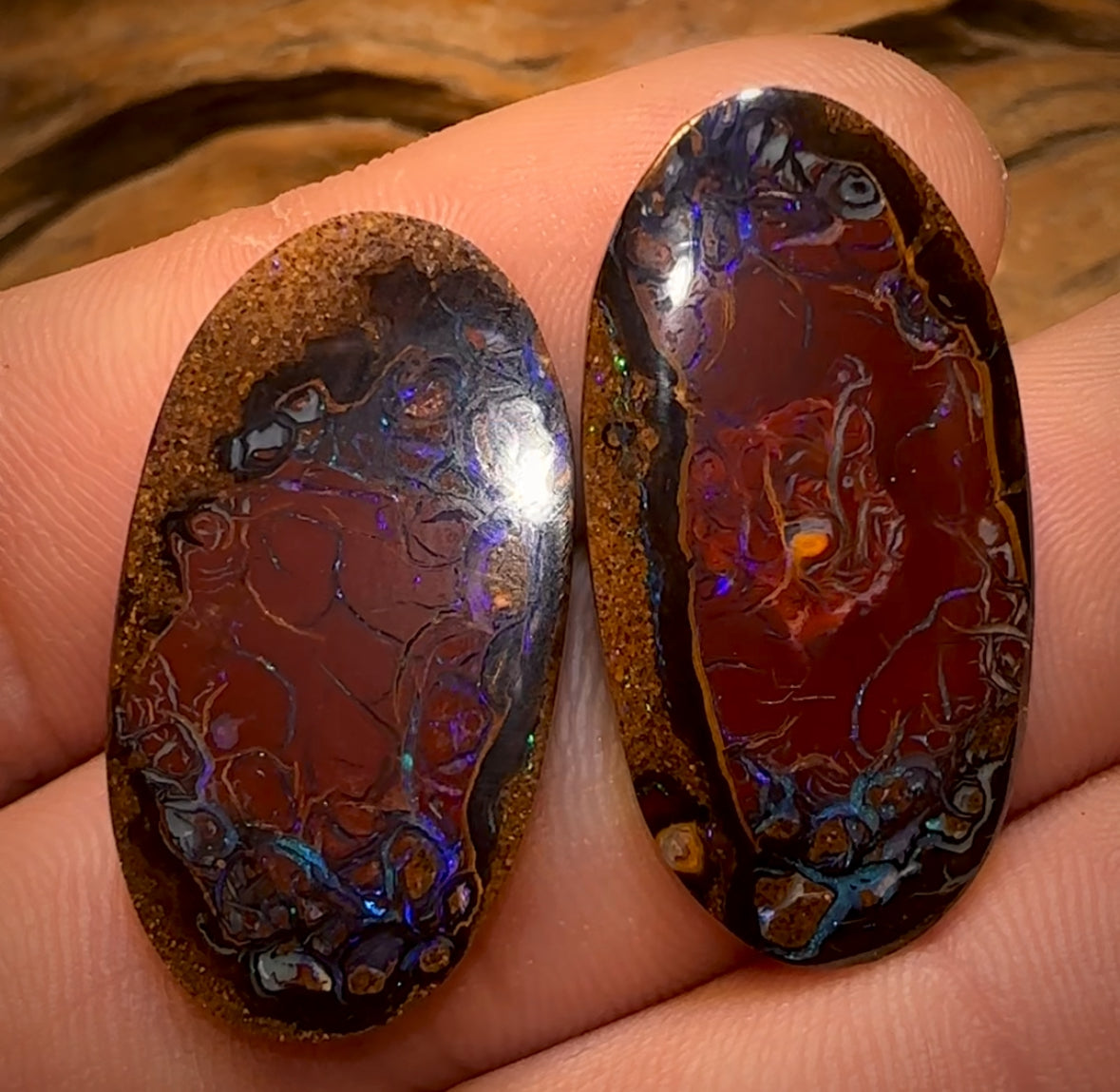34.2cts - Tribal Queensland Boulder Opal Split and Polished Pair Double Sided