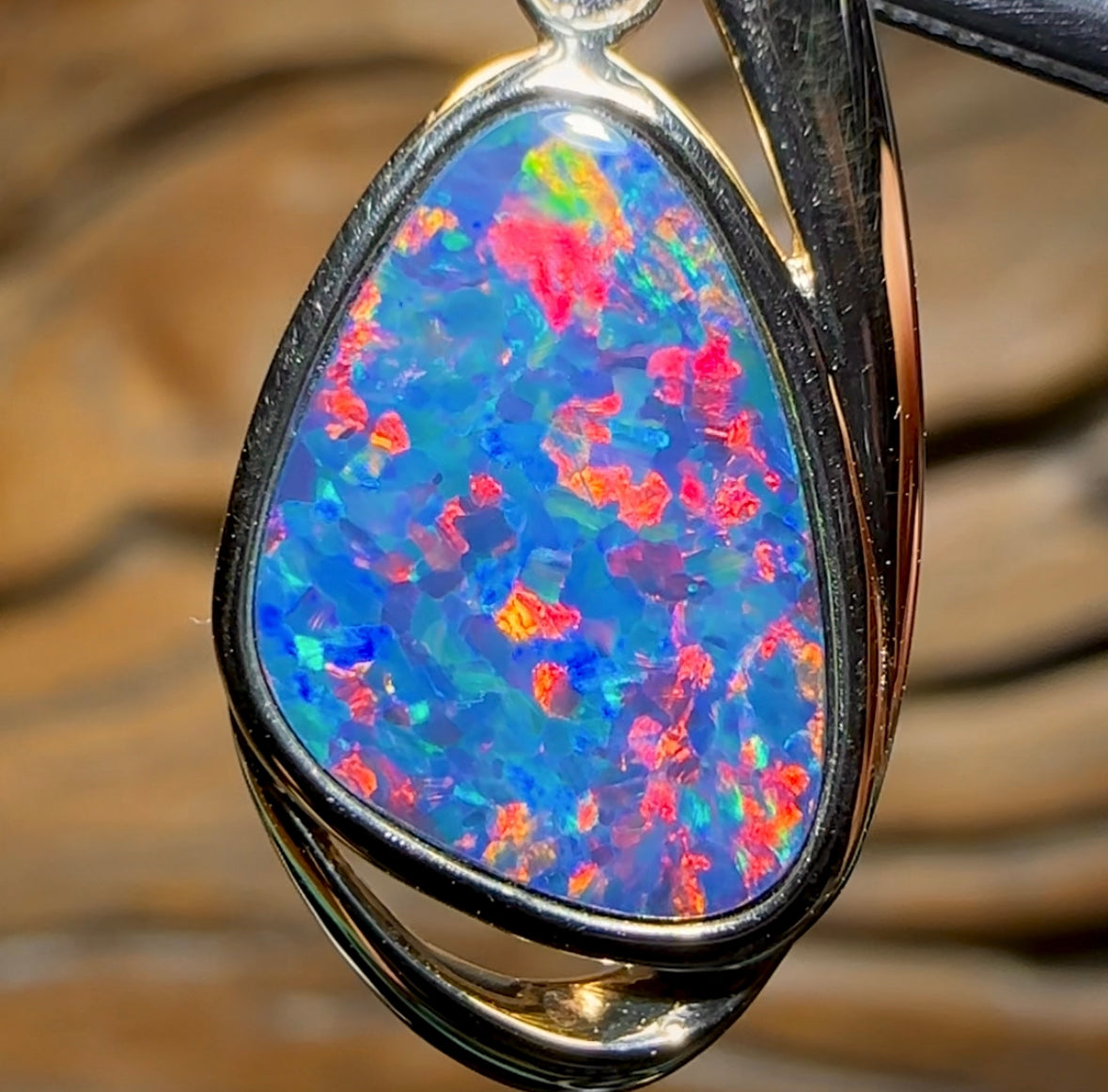 14k Gold - Queensland Boulder Doublet Opal Pendant Red Fire - Opal Whisperers