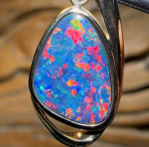 14k Gold - Queensland Boulder Doublet Opal Pendant Red Fire - Opal Whisperers