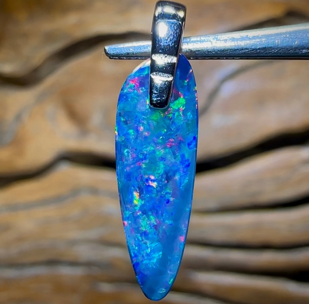 Unique Sterling Silver - Drilled Australian Boulder Opal Doublet Pendant - Opal Whisperers