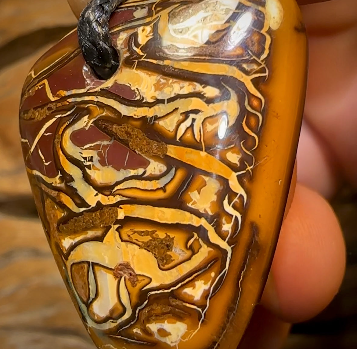 32 x 28mm - Drilled Boulder Opal Pendant w/ Eco Friendly Vegan Cord