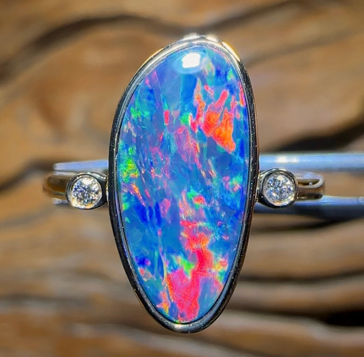 14k Gold - Queensland Boulder Doublet Opal Ring with Diamonds - Opal Whisperers