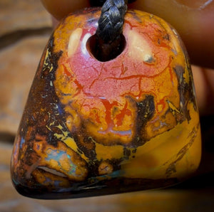 29 x 25mm - Drilled Boulder Opal Pendant w/ Eco Friendly Vegan Cord