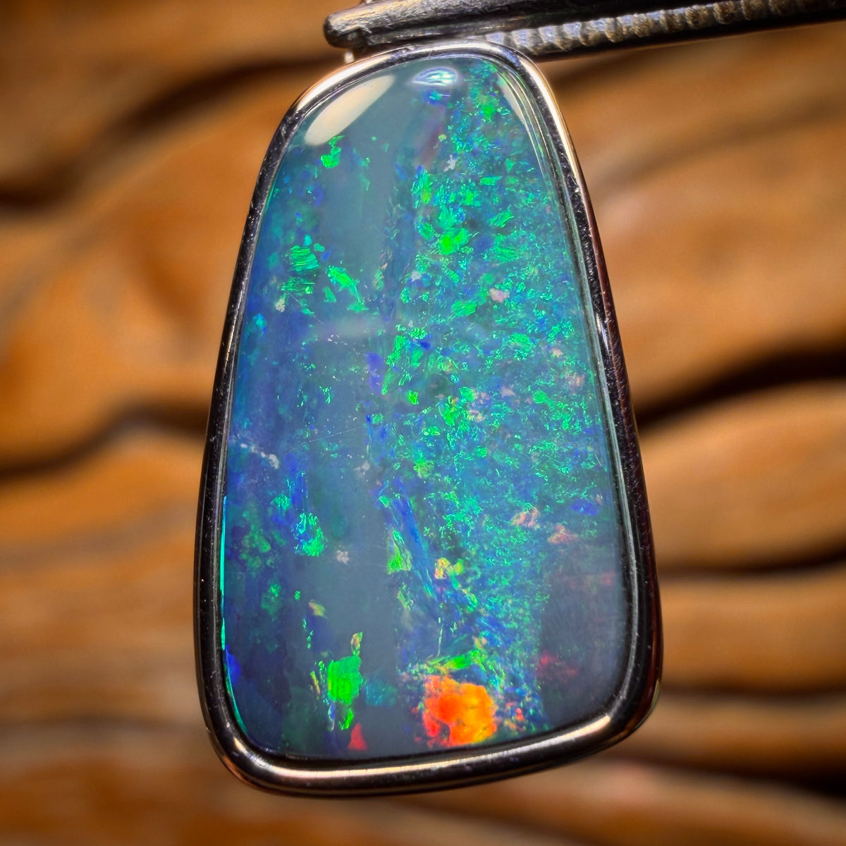 Unisex Classic Sterling Silver - TOP Queensland Boulder Opal Doublet Pendant