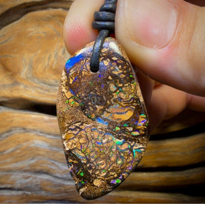Wildcard! 40 x 22mm - Drilled Tribal Queensland Boulder Opal Necklace. Double Sided