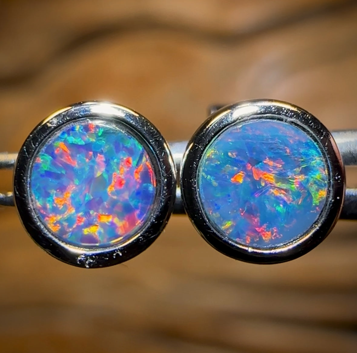 Sterling Silver - Australian Boulder Opal Doublet Stud Earrings Red/Multi. Bulk Listing