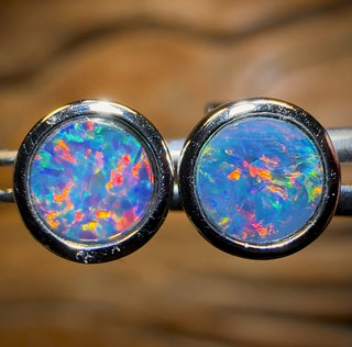 Argent Sterling - Boucles d'oreilles clous doubles en opale boulder australienne rouge/multicolore. VENTE EN GROS