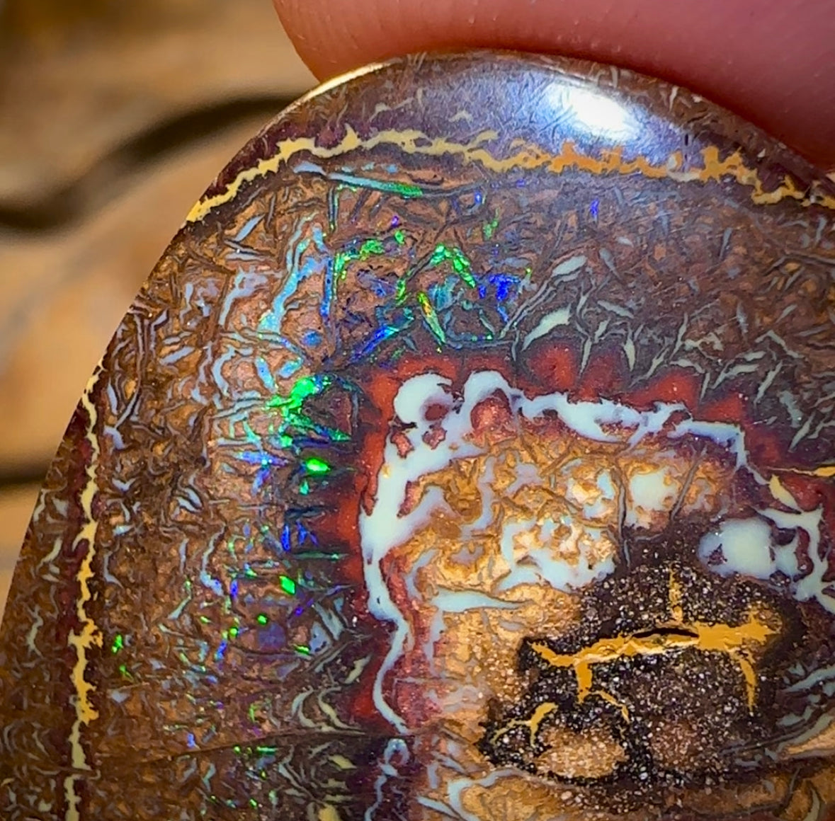 58.4cts - “Tribal Head” Boulder Opal Specimen Picture Stone - Opal Whisperers