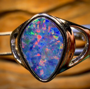 Sterling Silver - Queensland Boulder Opal Doublet Ring UNISEX