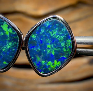 14k White Gold - Classic Queensland Boulder Doublet Earrings Great Size