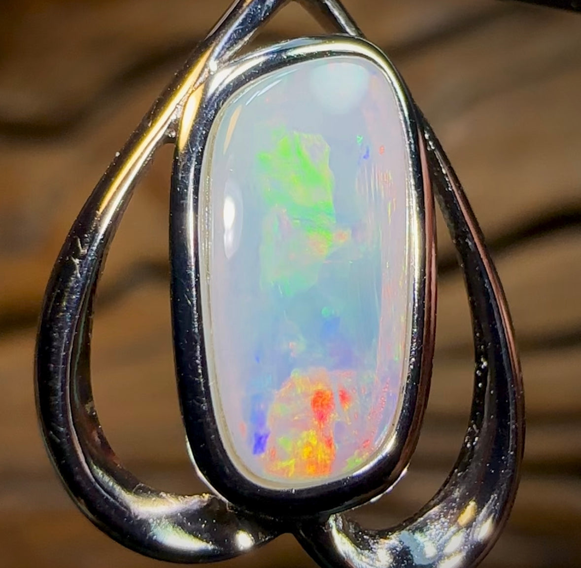 Sterling Silver - Large Solid South Australian Crystal Opal Pendant - Opal Whisperers