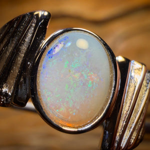 Sterling Silver - “Art Deco” Solid South Australian Crystal Opal Ring