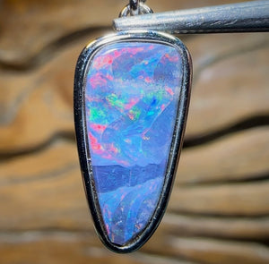 Sterling Silver - SOLID Australian Boulder Opal Pendant. “Fire Waves”