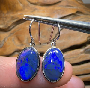 18k White Gold - Australian Black Opal Hook Earrings - Opal Whisperers