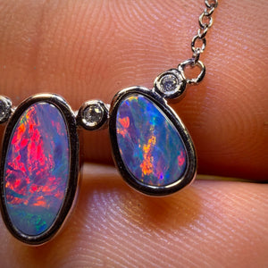Sterling Silver - “3x the Fire” Queensland Boulder Opal Doublet Pendant w/ Necklace. ONE OFF IN RED FIRE