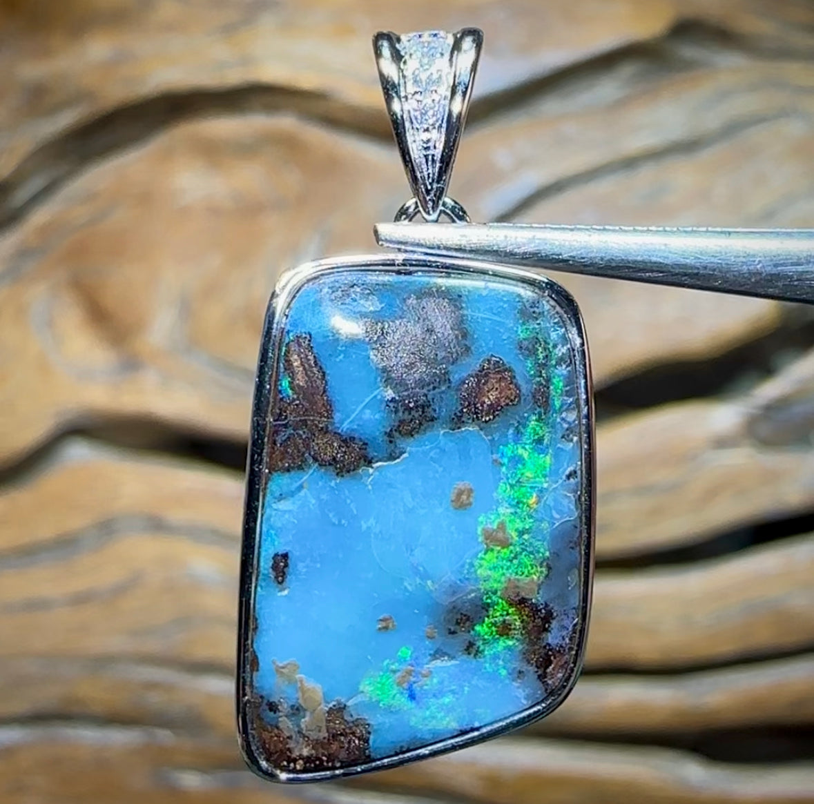 Sterling Silver - SOLID Australian Boulder Opal Pendant Hand Made “Aquatic Dream” - Opal Whisperers