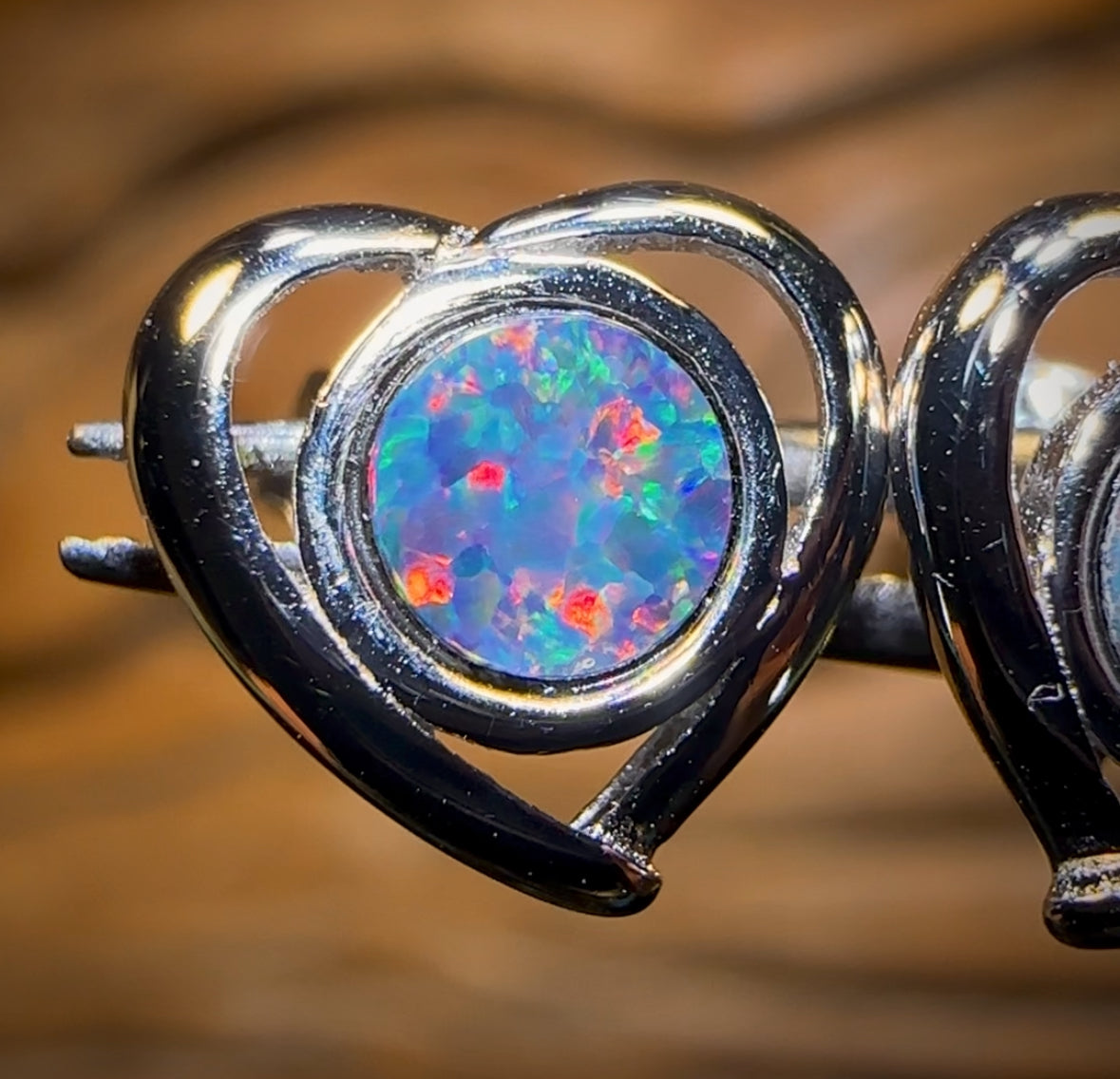Sterling Silver - Australian Boulder Opal Doublet Heart Stud Earrings Red/Multi. Bulk Listing