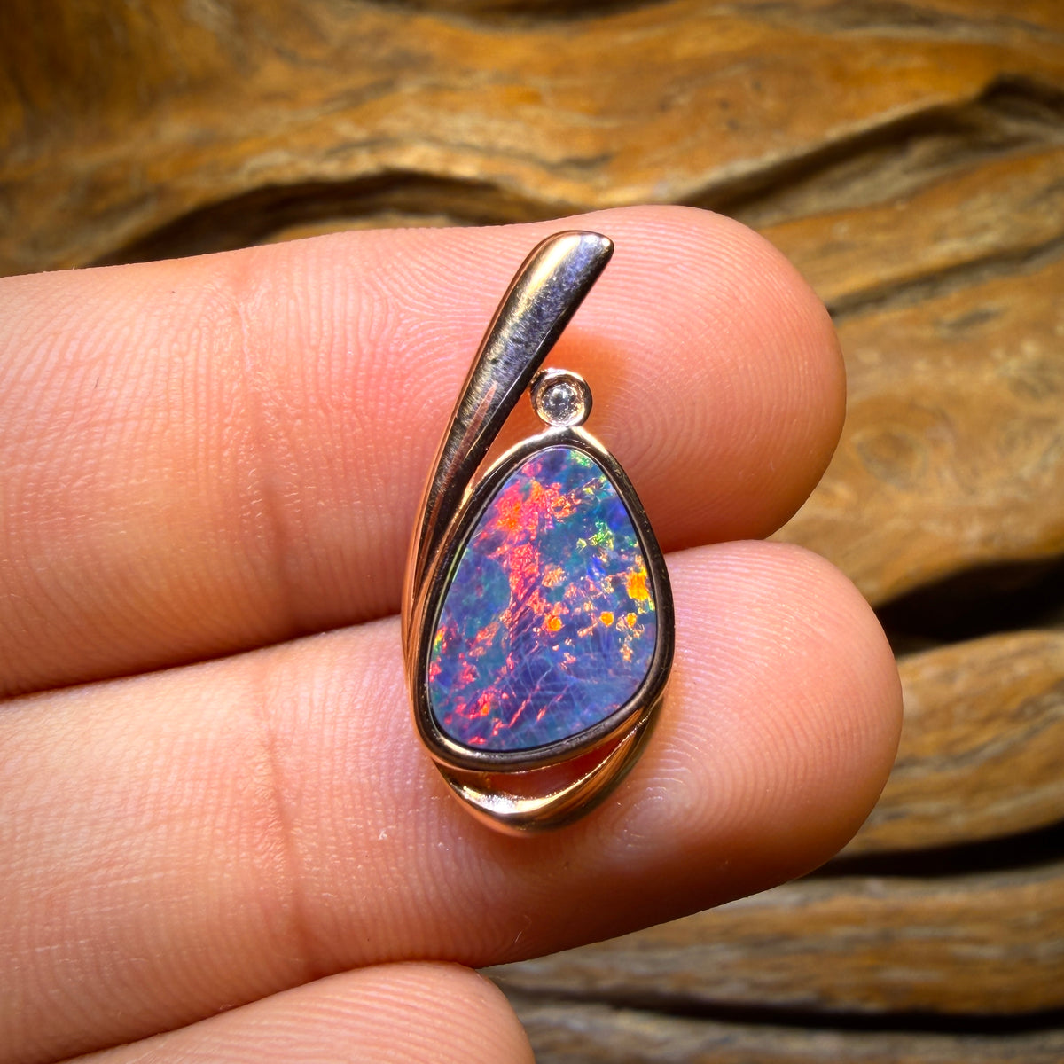 Top Red Sterling Silver Rose Gold Plated - Queensland Boulder Opal Doublet Pendant