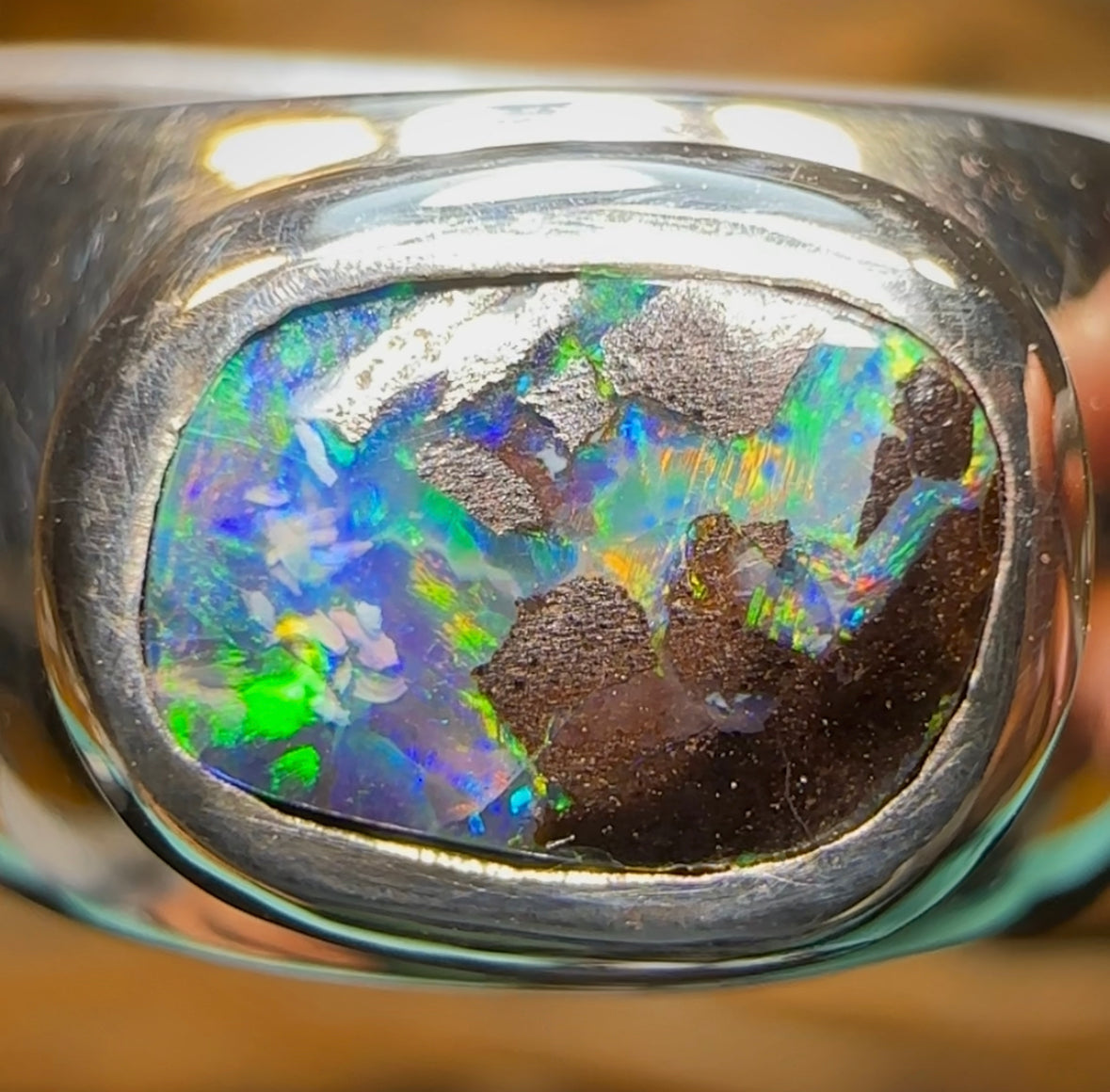 Silver Solid Queensland Boulder Australian Opal Ring - Opal Whisperers
