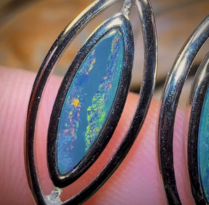 Sterling Silver - Australian Boulder Opal Doublet Drop Stud Earrings