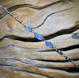 Sterling Silver - Australian Boulder Doublet Opal Bracelet
