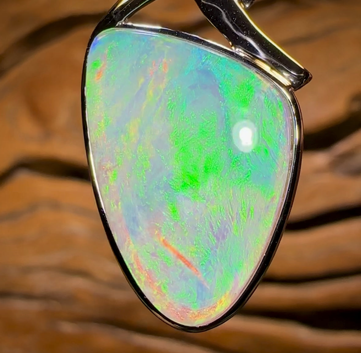 14k White Gold - Large Solid South Australian Crystal Opal Pendant