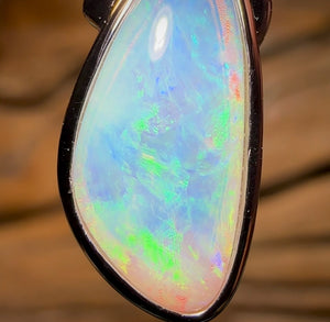 14k White Gold - Solid South Australian Crystal Opal Pendant