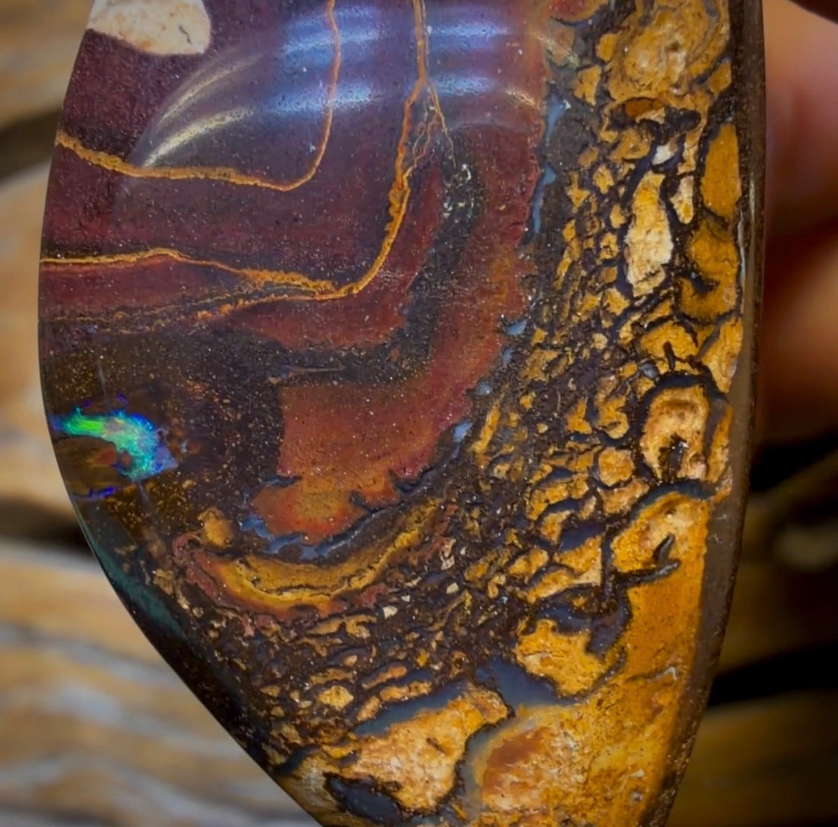 45 x 25mm - Drilled Boulder Opal Pendant w/ Eco Friendly Vegan Cord