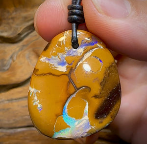 34 x 29mm - Drilled Australian Boulder Opal Necklace. Wonderful Picture Stone