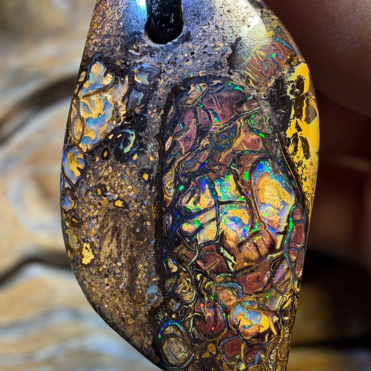 TGIF 30 x 17mm - Drilled Tribal Queensland Boulder Opal Necklace