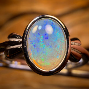 Bargain Card! Sterling Silver - Solid South Australian Crystal Opal Ring