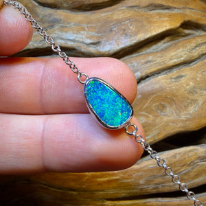 TGIF Sterling Silver - Australian Boulder Doublet Opal Bracelet Scandinavian Aka Ice Blue