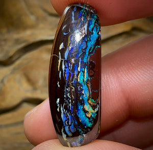 22.9cts - Tribal Australian Boulder Opal. Aquatic Pattern on Black iron stone.