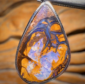 Sterling Silver - Solid Tribal Boulder Opal Pendant UNISEX