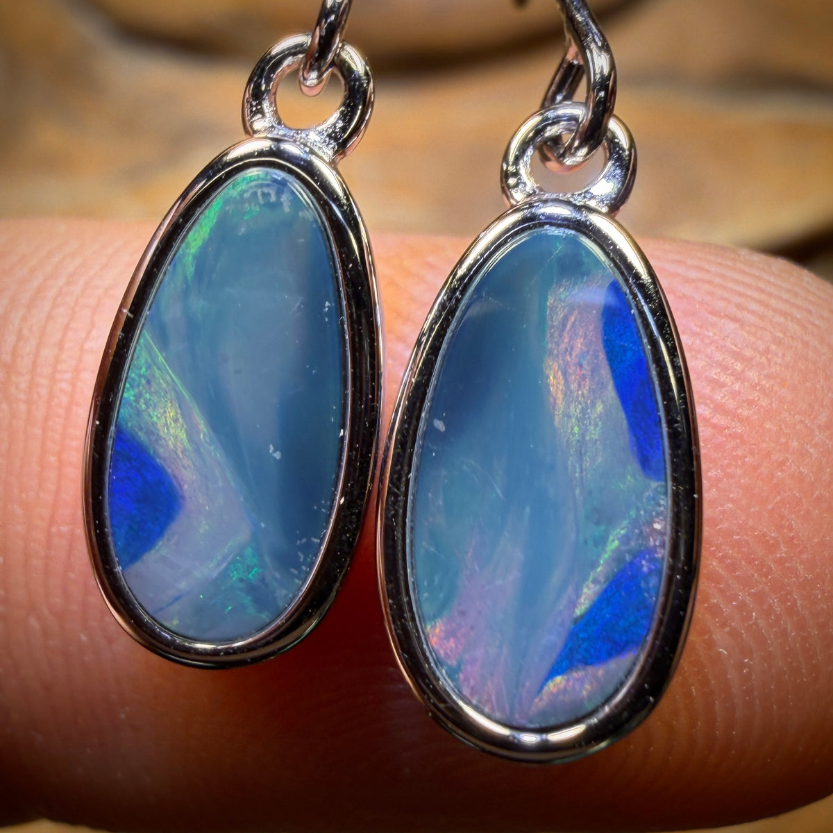 Sterling Silver - Australian Boulder Opal Doublet Hook Earrings
