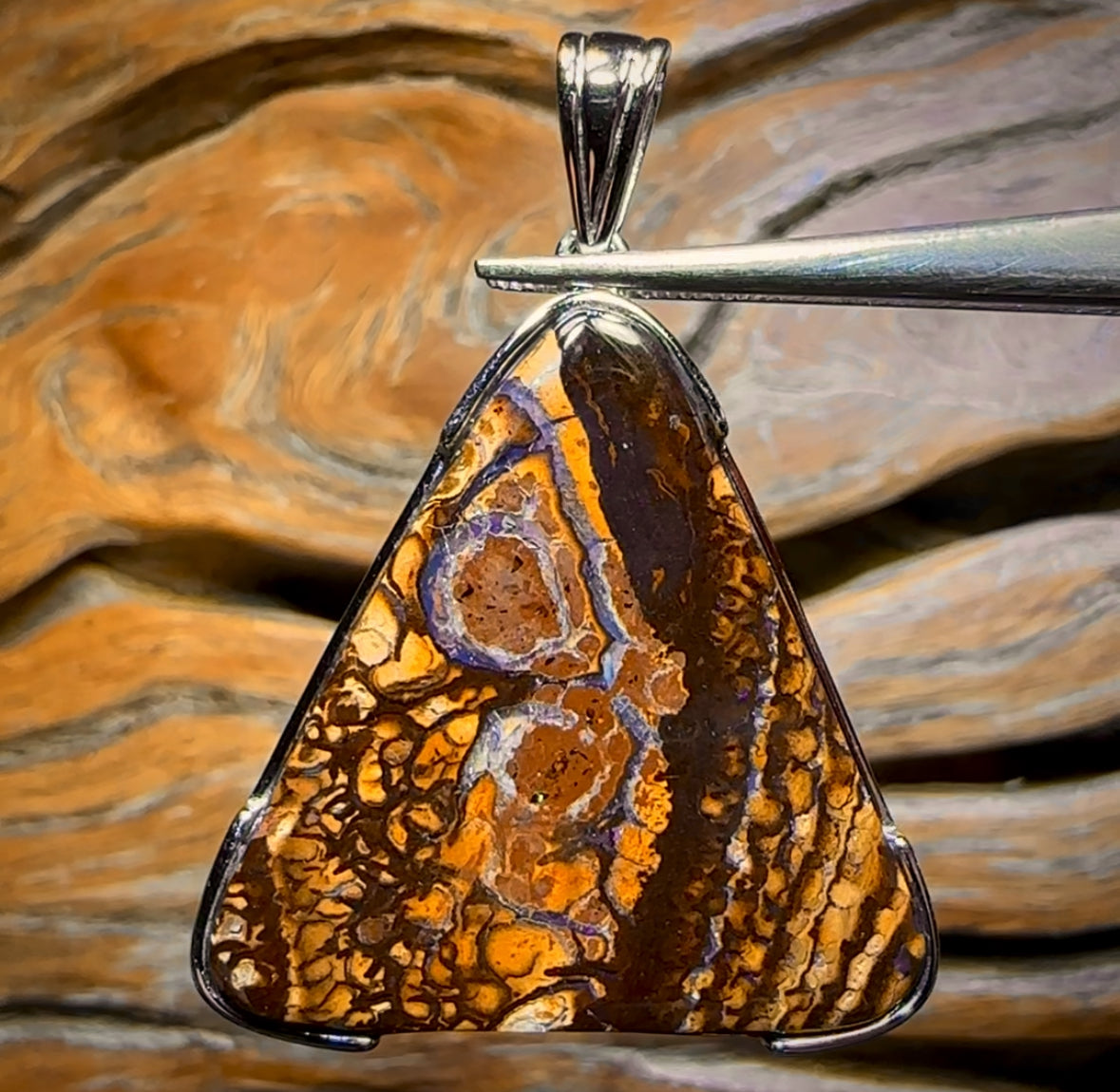 Daddy Rock Sterling Silver - UNISEX Large Solid Tribal Boulder Opal Pendant