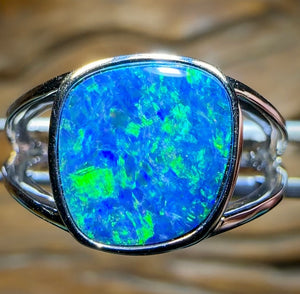 14k White Gold - Queensland Boulder Opal Doublet Ring Large Stone - Opal Whisperers