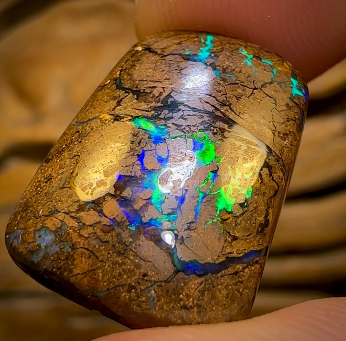 22.1cts - “Digital Script” Queensland Boulder Opal from Yowah. Metallic Green!