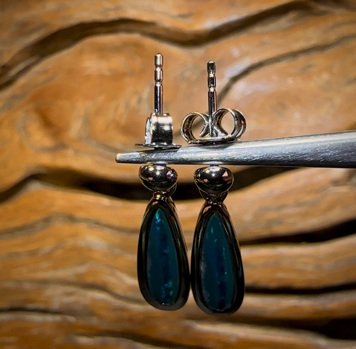 🔨 AUCTION 🔨 Sterling Silver - Australian Boulder Opal Doublet Drop Stud Earrings