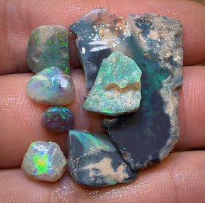 22.6cts - 7x Lightning Ridge Crystal, Dark and Black Opal Rubs Parcel - Opal Whisperers