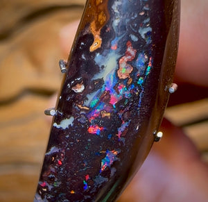 12.9cts - Red Fire on Dark Ironstone Queensland Boulder Opal - Opal Whisperers