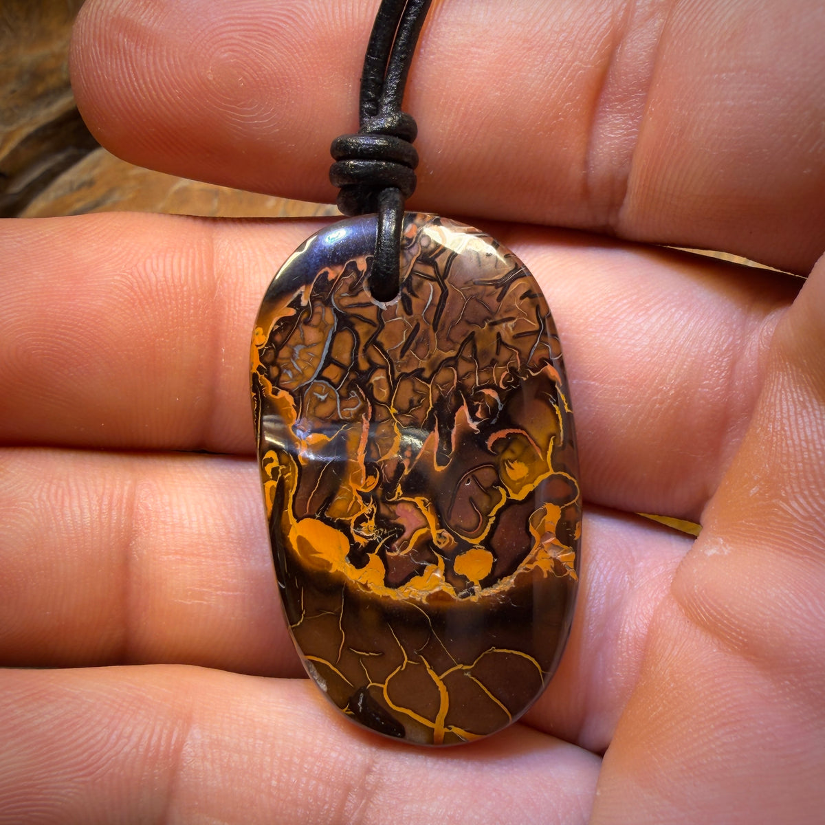 38 x 22mm - Spot the Picture Drilled Tribal Queensland Boulder Opal Necklace