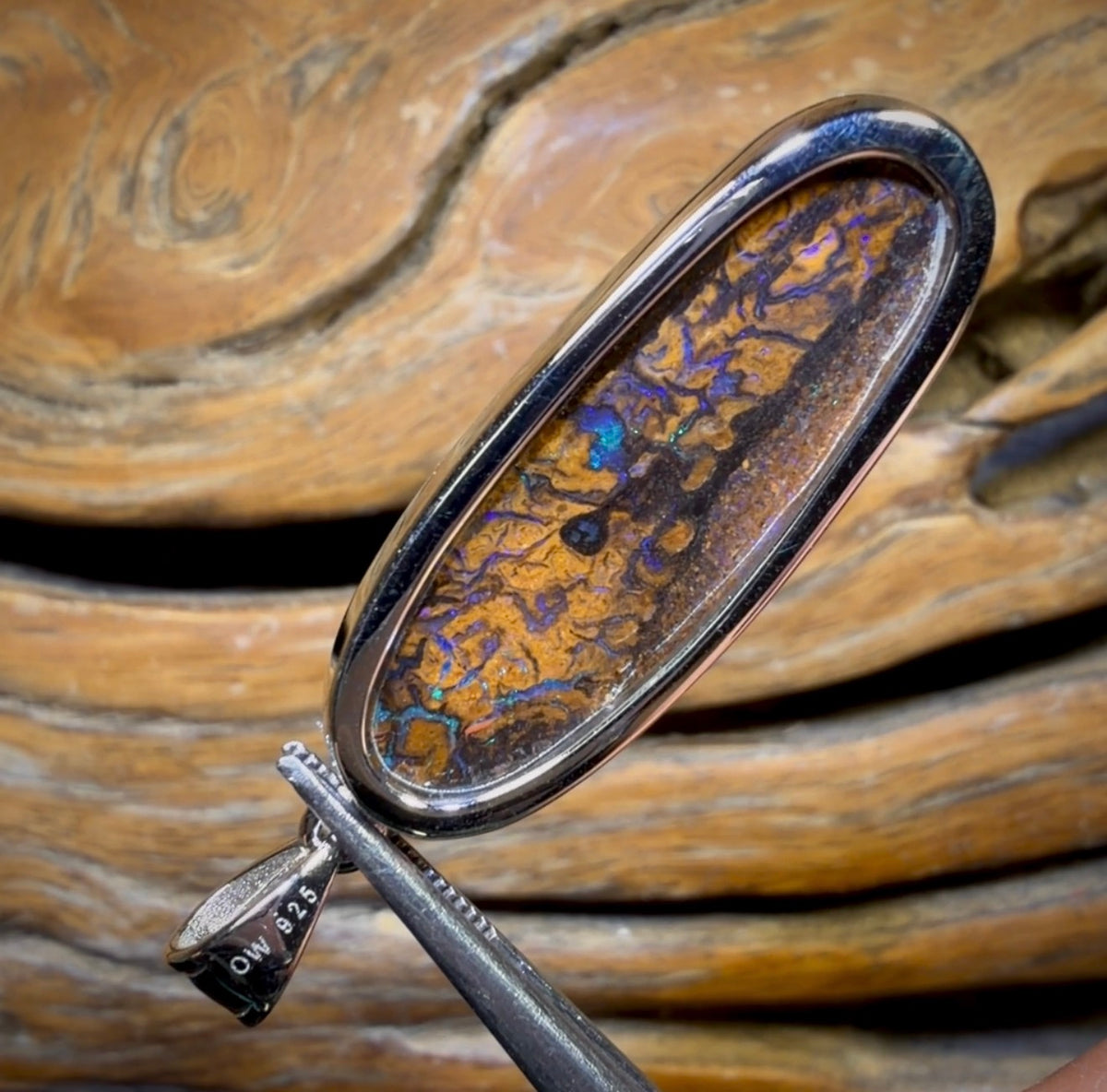 Sterling Silver - Solid Tribal Boulder Opal Pendant UNISEX Bargain