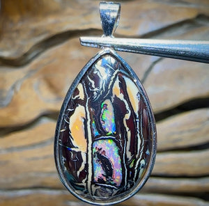 Sterling Silver - SOLID Australian Boulder Opal Pendant. Amazing Tribal