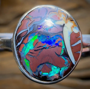 Sterling Silver - Solid Tribal Australian Boulder Opal Ring - Opal Whisperers